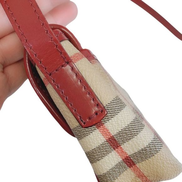 BURBERRY RED, CANVAS LEATHER SHOULDER BAG - Picture 6 of 14